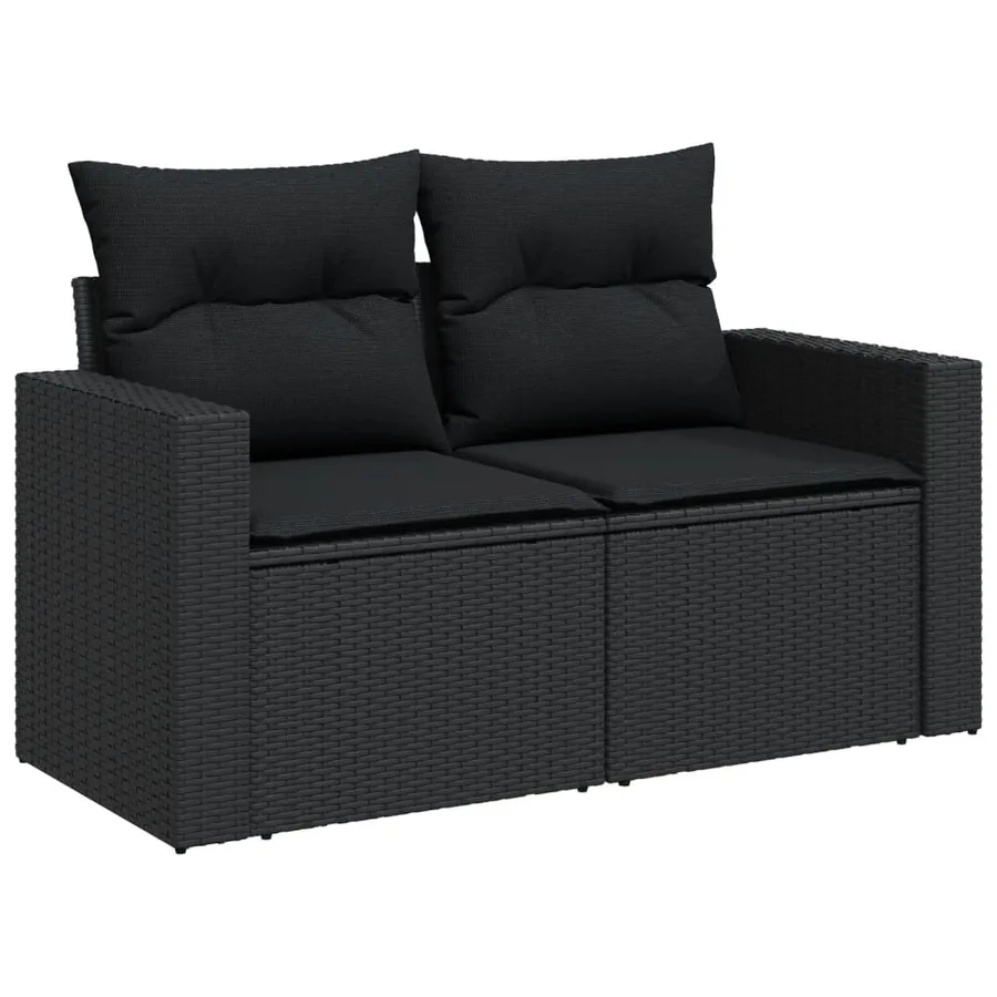 Salon de jardin 10 pcs avec coussins noir résine tressée - 8