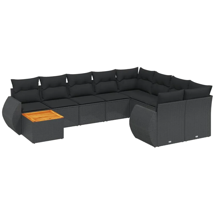 Salon de jardin 10 pcs avec coussins noir résine tressée - 2