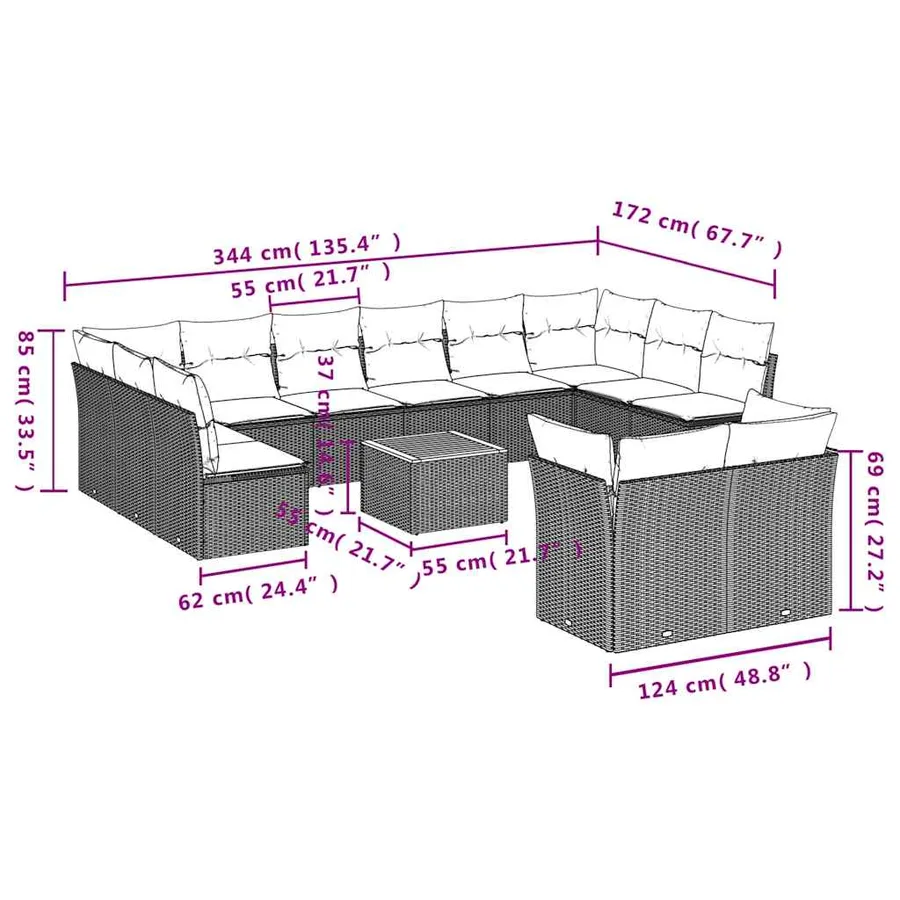 Salon de jardin avec coussins 13 pcs noir résine tressée - 10