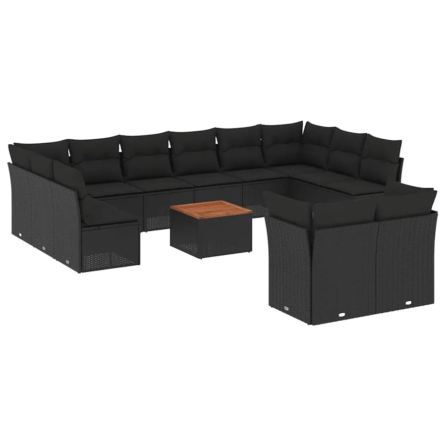 Salon de jardin avec coussins 13 pcs noir résine tressée - 2