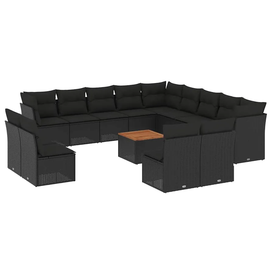 Salon de jardin avec coussins 14 pcs noir résine tressée - 2