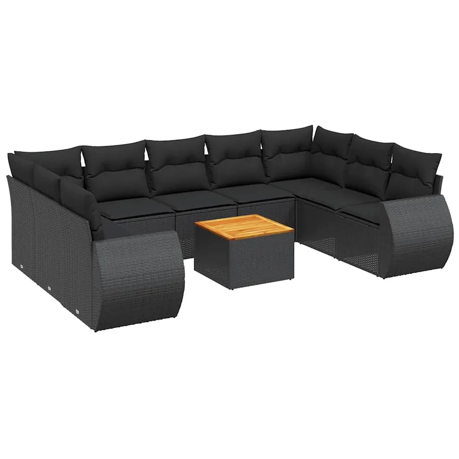 Salon de jardin 10 pcs avec coussins noir résine tressée - 2