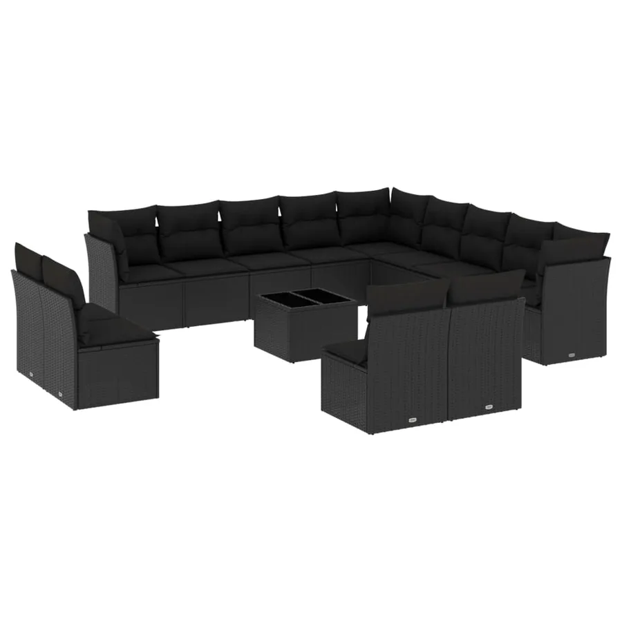 Salon de jardin avec coussins 14 pcs noir résine tressée - 2