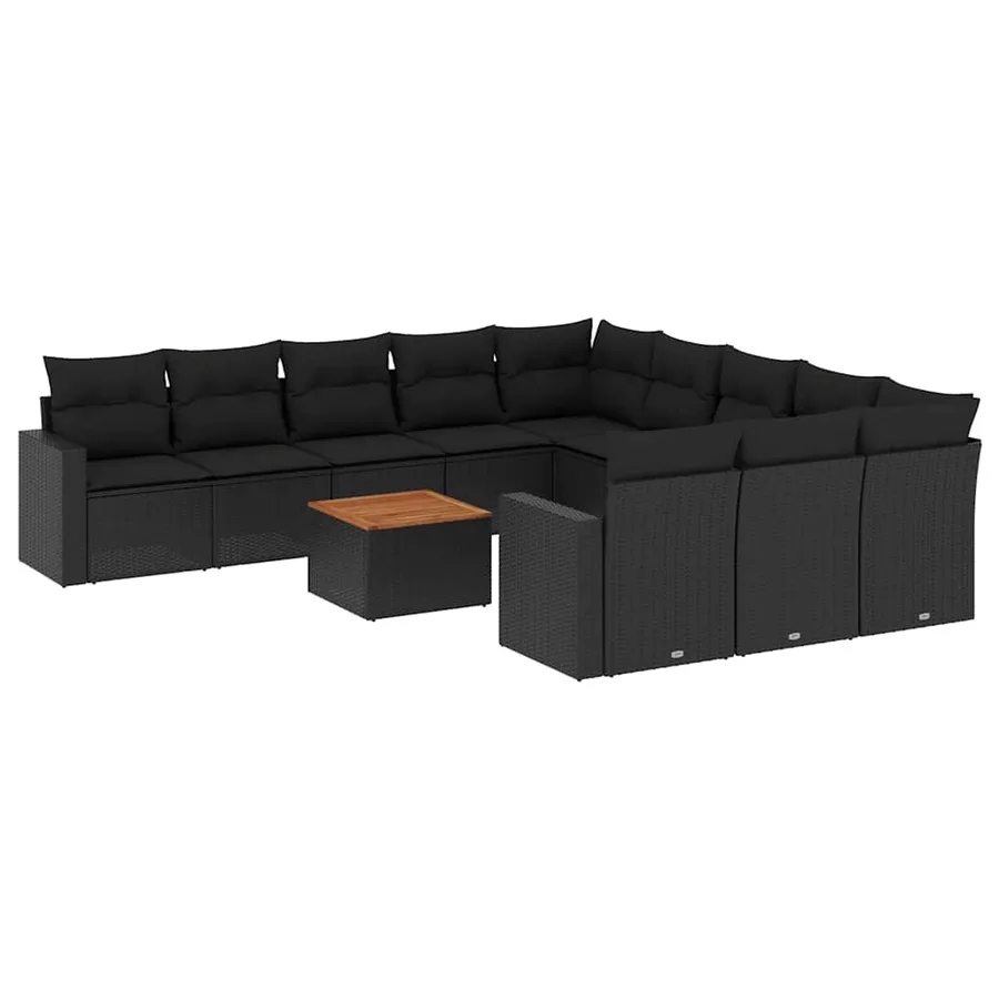 Salon de jardin 12 pcs avec coussins noir résine tressée - 2