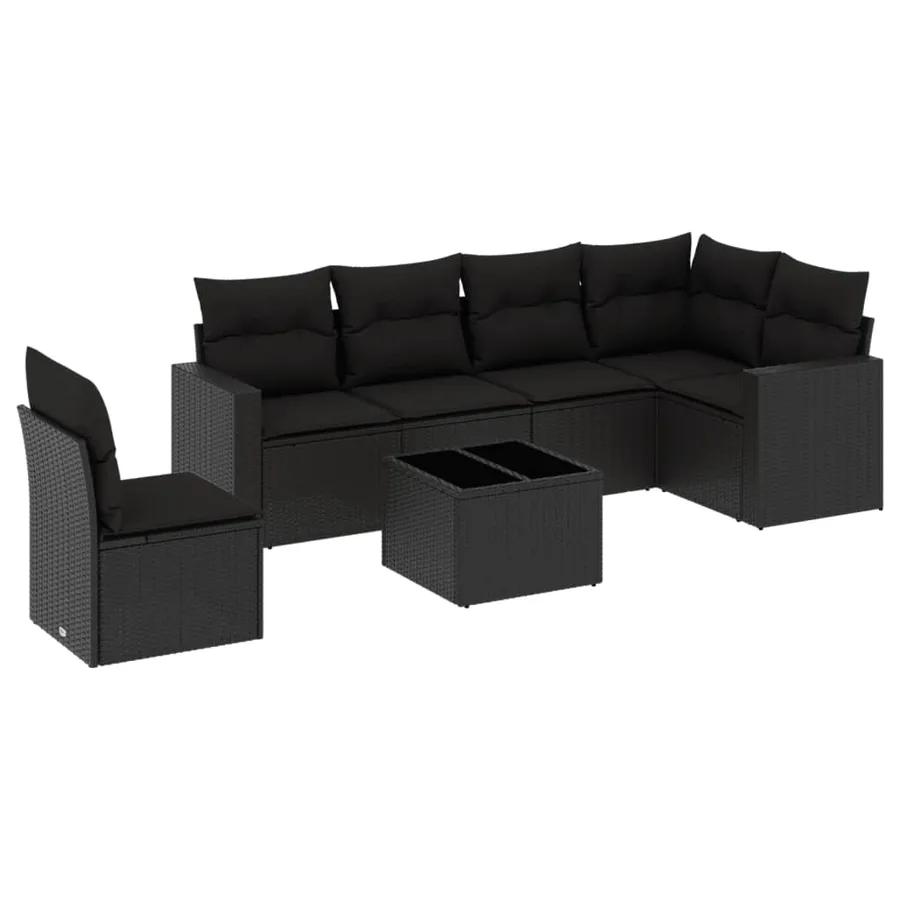 Salon de jardin 7 pcs avec coussins noir résine tressée 62 x 62 x 69 cm - 59,4 kg - 2