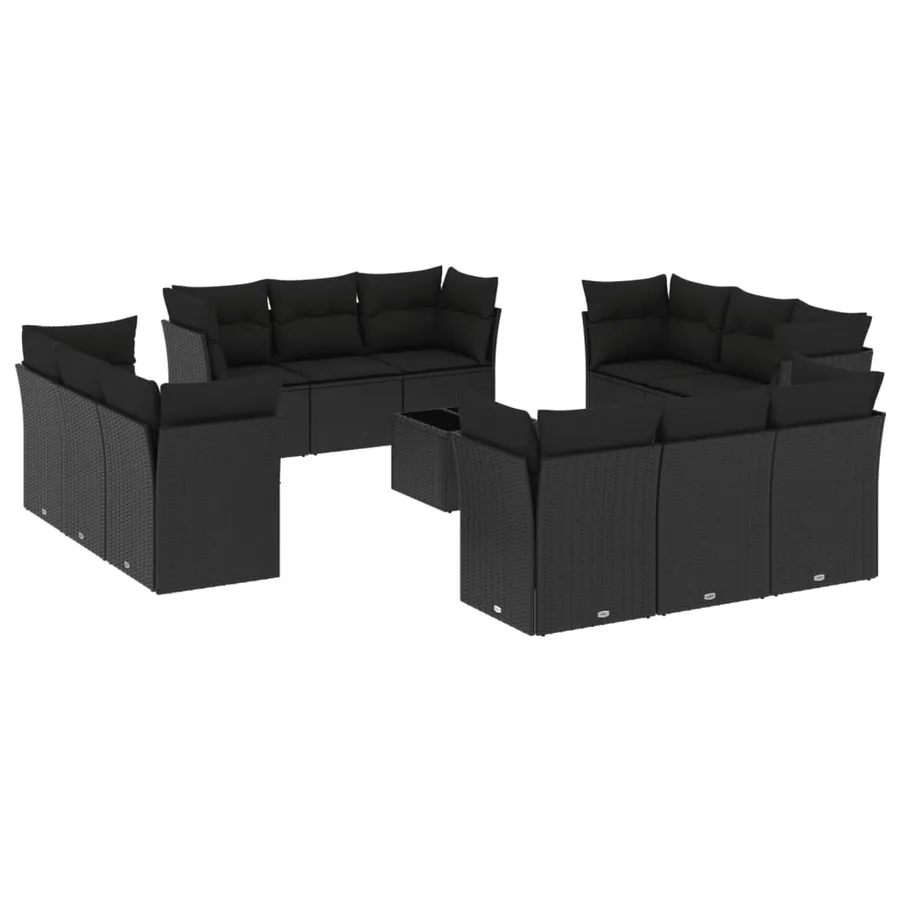 Salon de jardin avec coussins 13 pcs noir résine tressée - 2