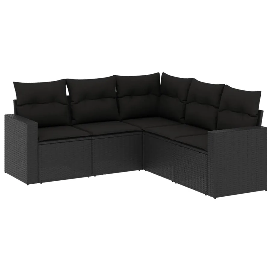 Salon de jardin 5 pcs avec coussins noir résine tressée - 2