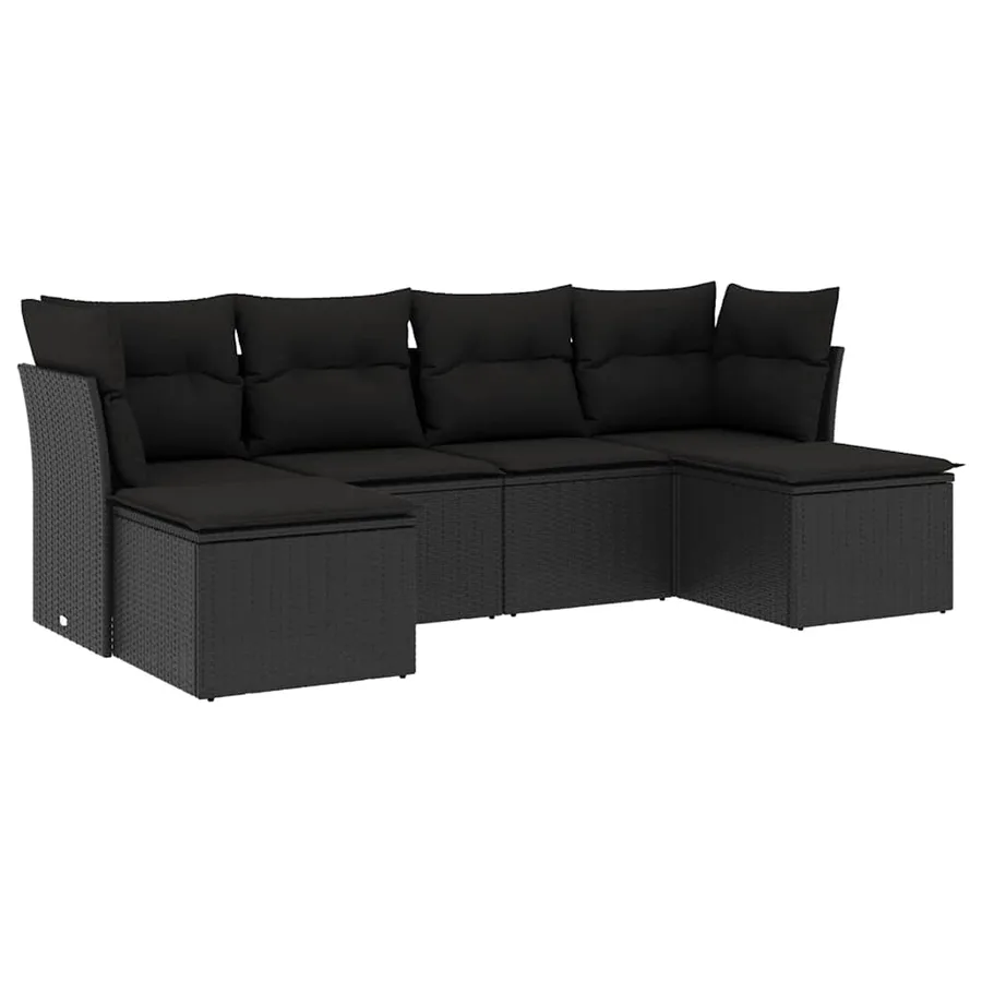 Salon de jardin 6 pcs avec coussins noir résine tressée - 2