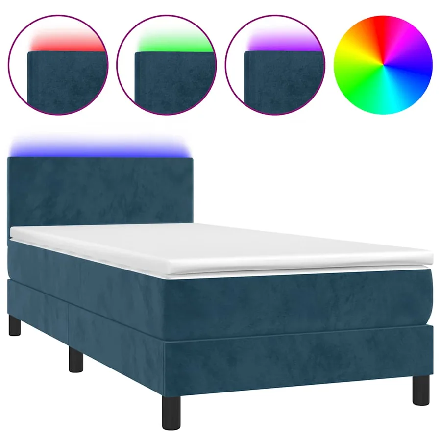 Sommier à lattes de lit avec matelas et LED Bleu foncé 90x200cm - 2