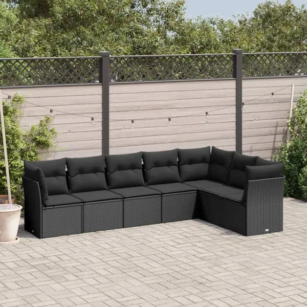 Salon de jardin 7 pcs avec coussins noir résine tressée 62 x 62 x 69 cm - 60,4 kg
