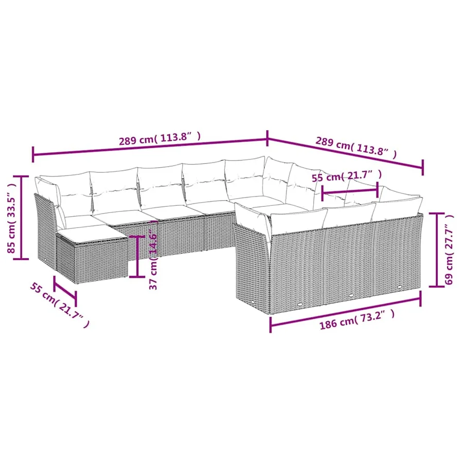 Salon de jardin 12 pcs avec coussins noir résine tressée - 3