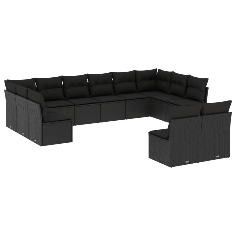 Salon de jardin 12 pcs avec coussins noir résine tressée - 2