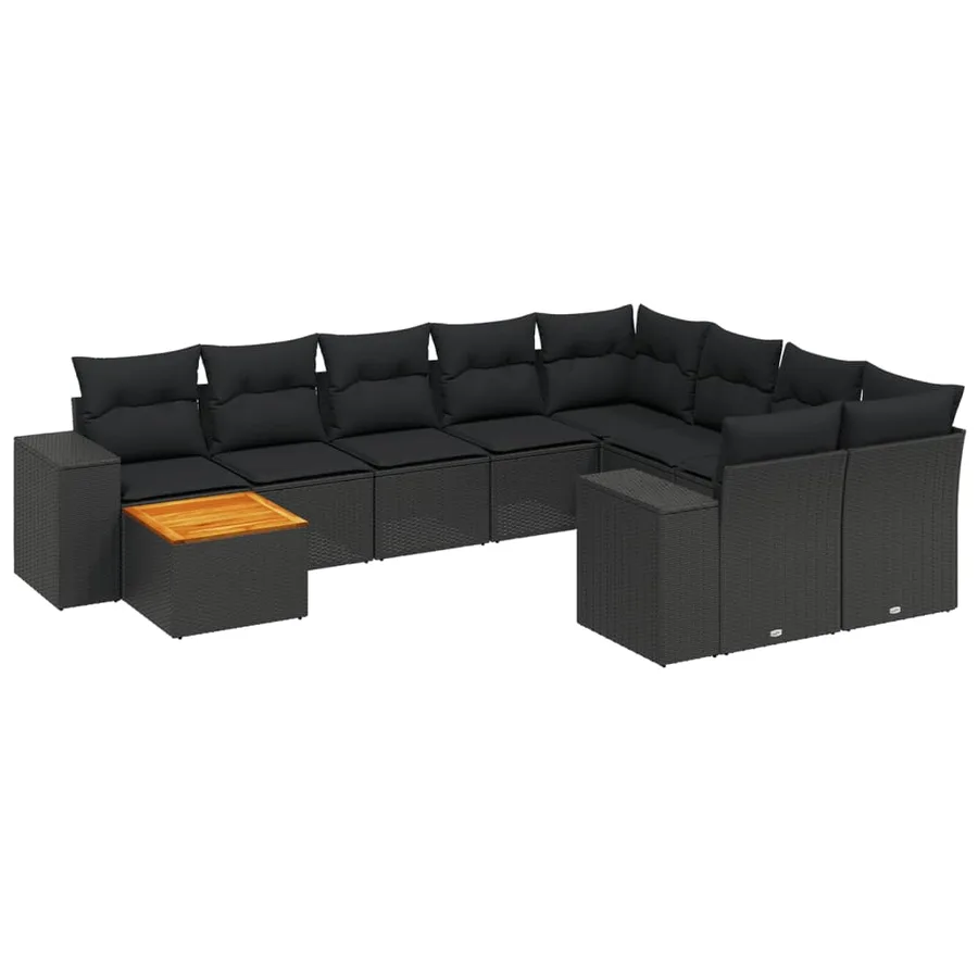 Salon de jardin 10 pcs avec coussins noir résine tressée - 2