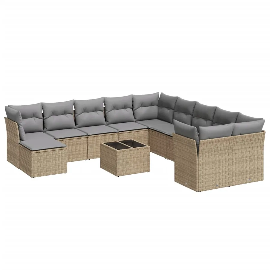 Salon de jardin avec coussins 12 pcs beige résine tressée - 2