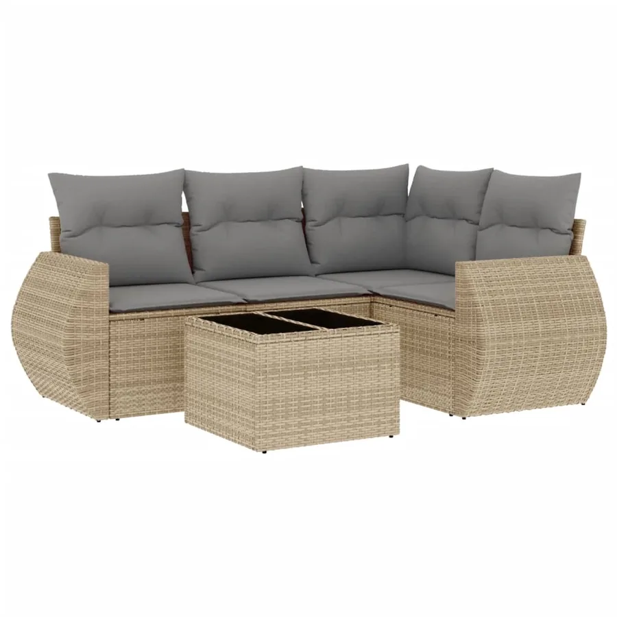 Salon de jardin avec coussins 5 pcs beige résine tressée - 2