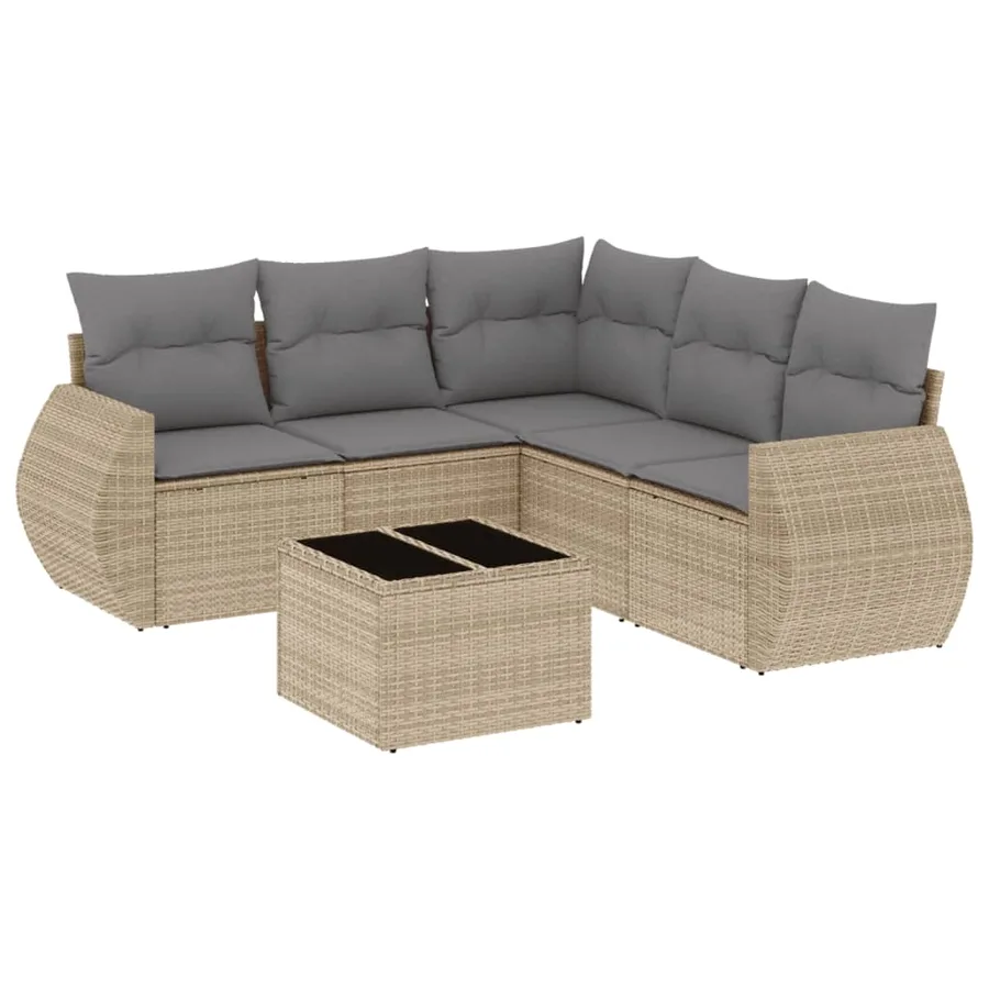 Salon de jardin avec coussins 6 pcs beige résine tressée - 2