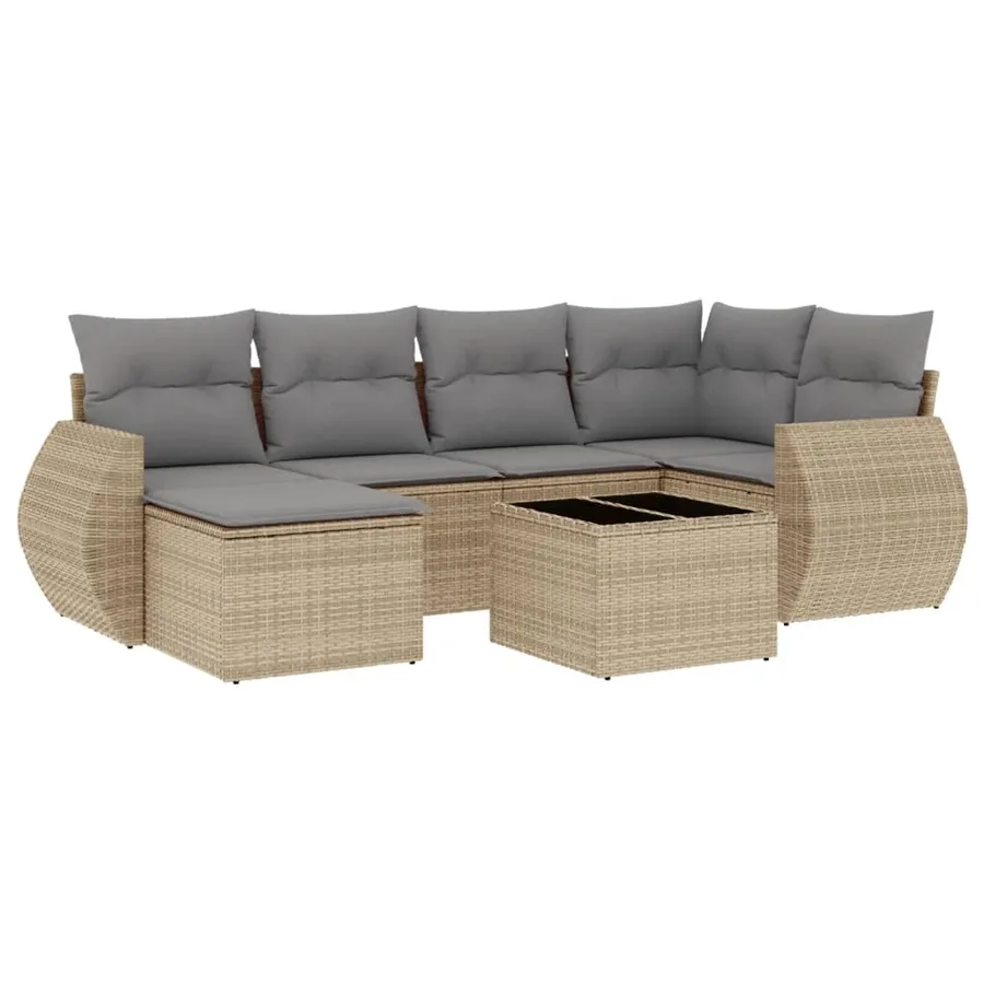 Salon de jardin avec coussins 7 pcs beige résine tressée - 2