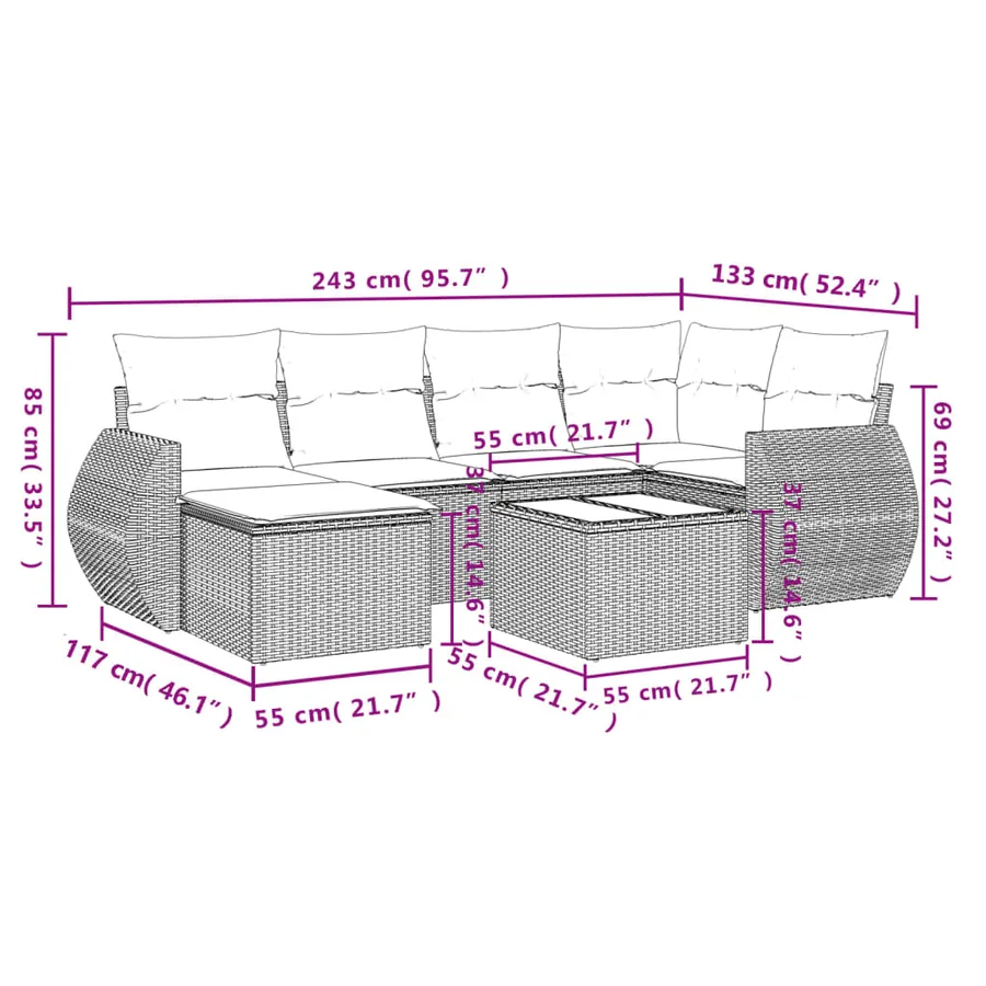 Salon de jardin avec coussins 7 pcs beige résine tressée - 9