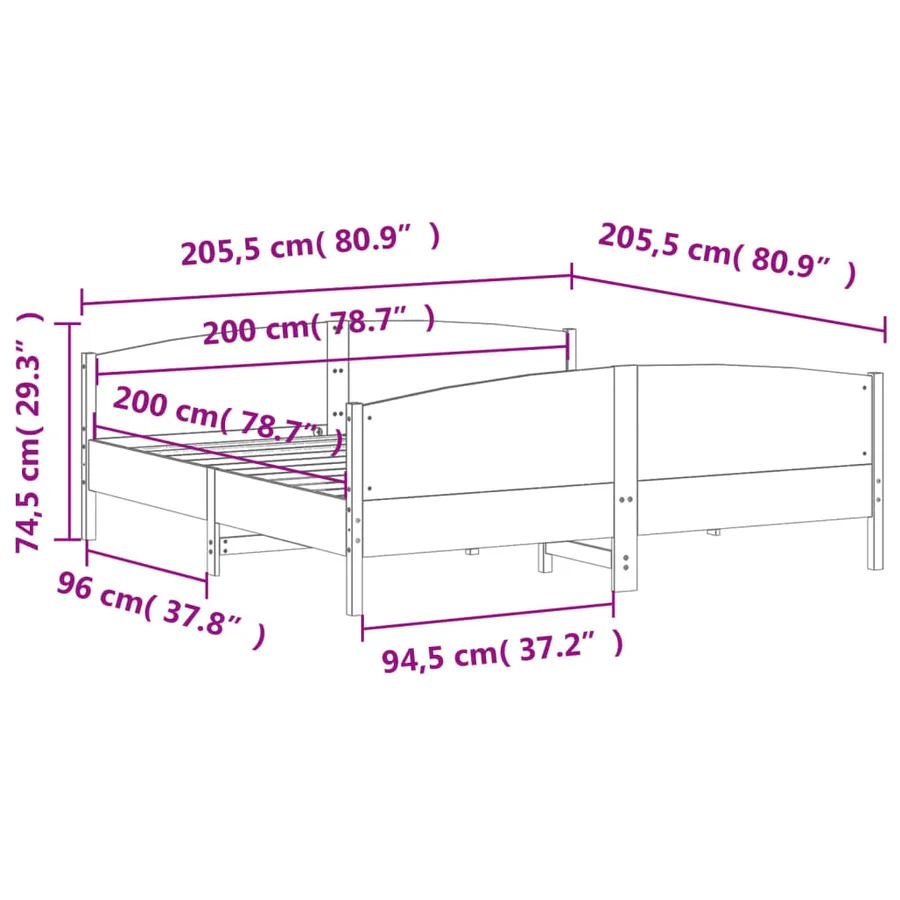 Cadre de lit avec tête de lit 200x200 cm Bois de pin massif - 9