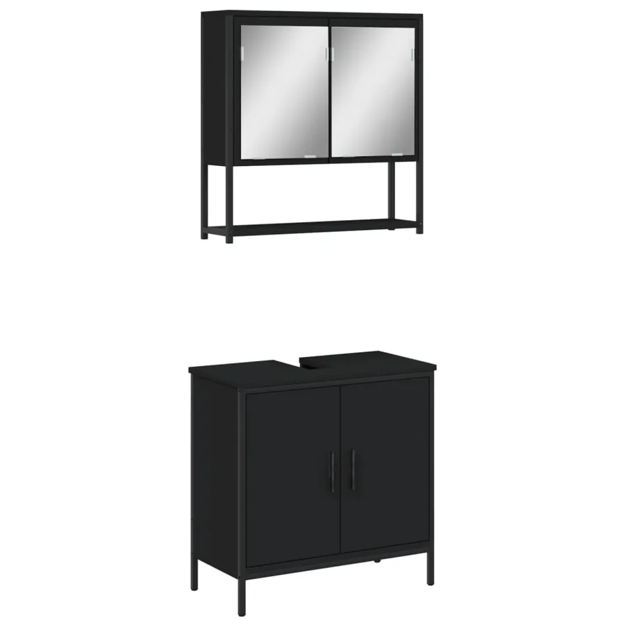 Ensemble de meubles salle de bain 2 pcs noir bois d'ingénierie - 2