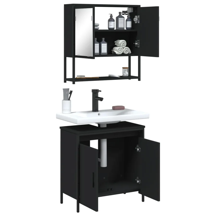 Ensemble de meubles salle de bain 2 pcs noir bois d'ingénierie - 4