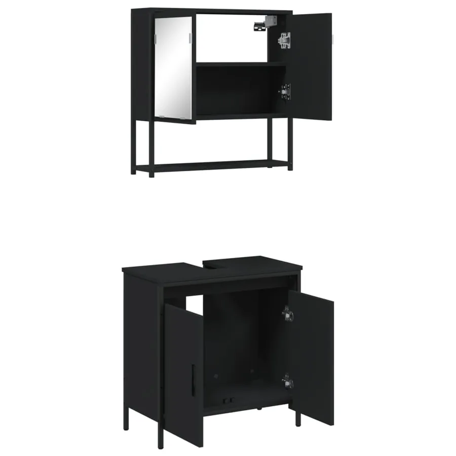Ensemble de meubles salle de bain 2 pcs noir bois d'ingénierie - 6