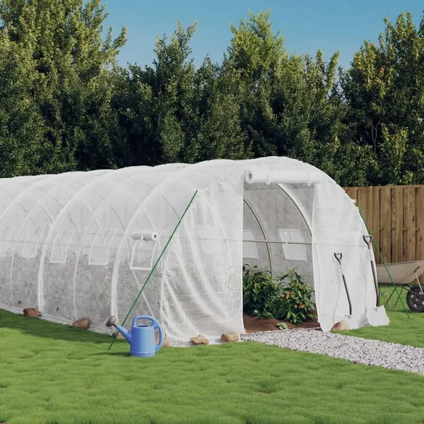 Serre avec cadre en acier blanc 42 m² 14x3x2 m