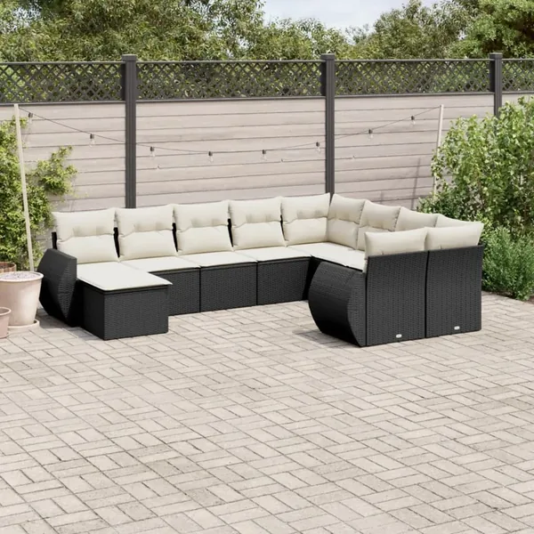 Salon de jardin 10 pcs avec coussins noir résine tressée