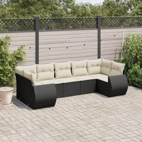 Salon de jardin 7 pcs avec coussins noir résine tressée 62 x 62 x 69 cm - 58,5 kg