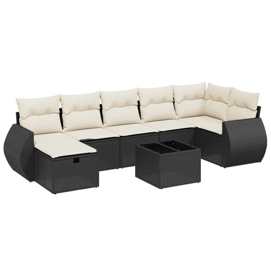 Salon de jardin 8 pcs avec coussins noir résine tressée - 2