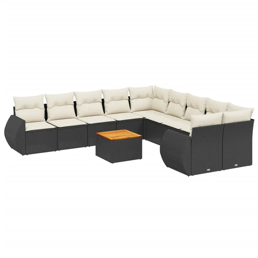 Salon de jardin 11 pcs avec coussins noir résine tressée - 2