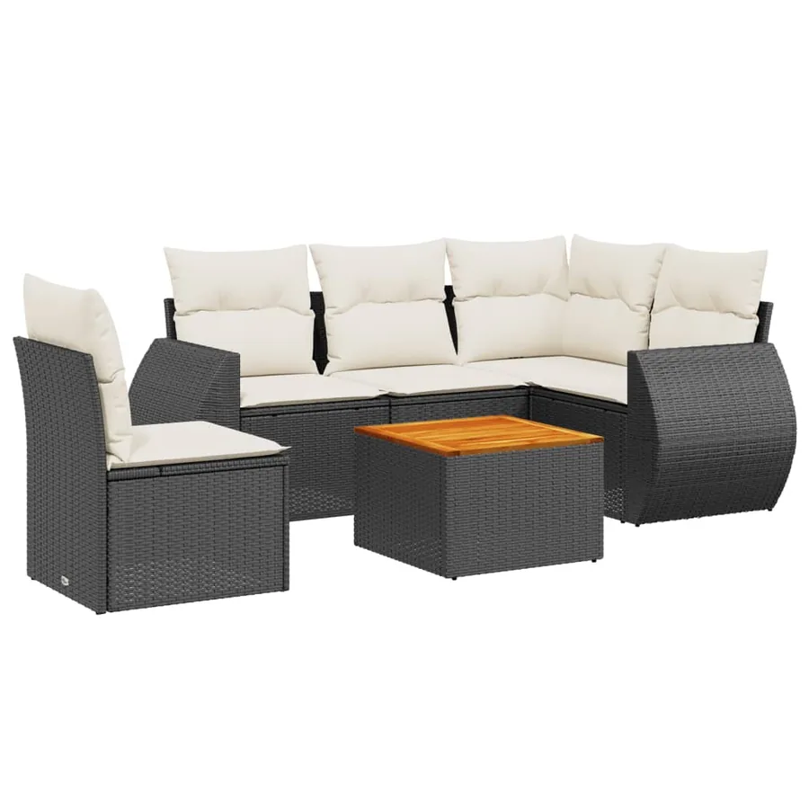 Salon de jardin 6 pcs avec coussins noir résine tressée - 2