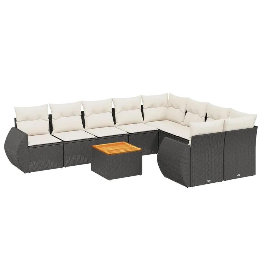 Salon de jardin 10 pcs avec coussins noir résine tressée - 2