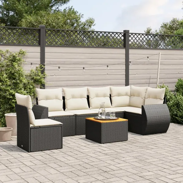 Salon de jardin 7 pcs avec coussins noir résine tressée 62 x 62 x 69 cm - 55,8 kg