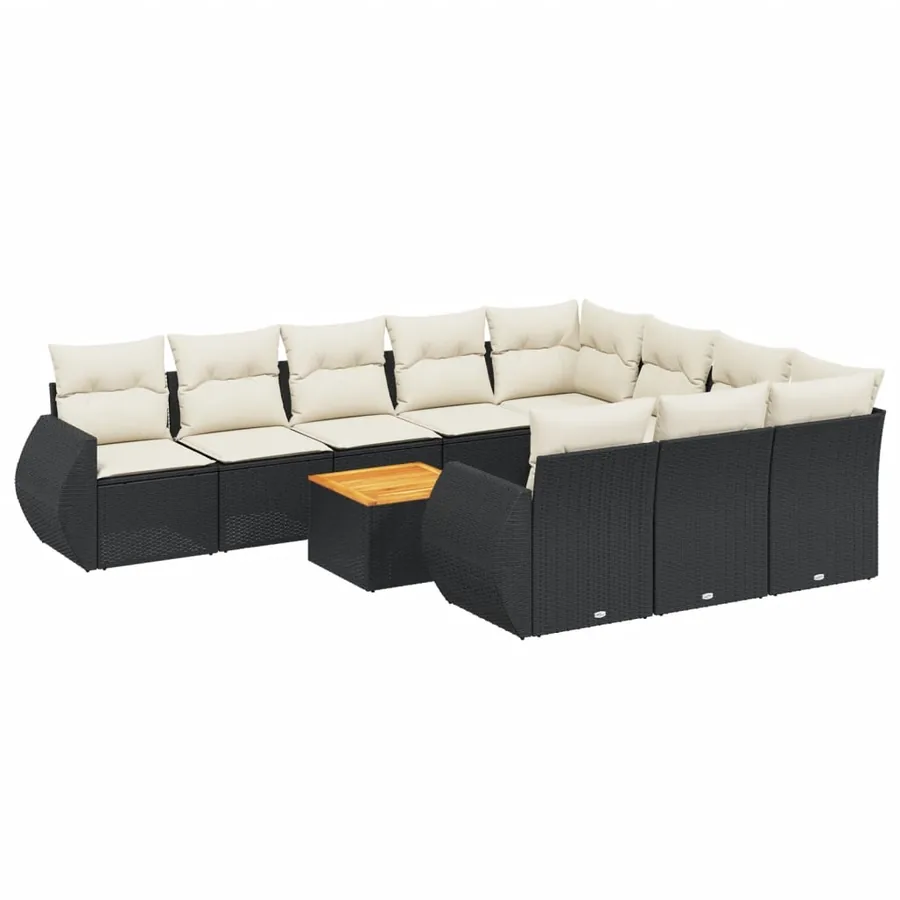 Salon de jardin 11 pcs avec coussins noir résine tressée - 2