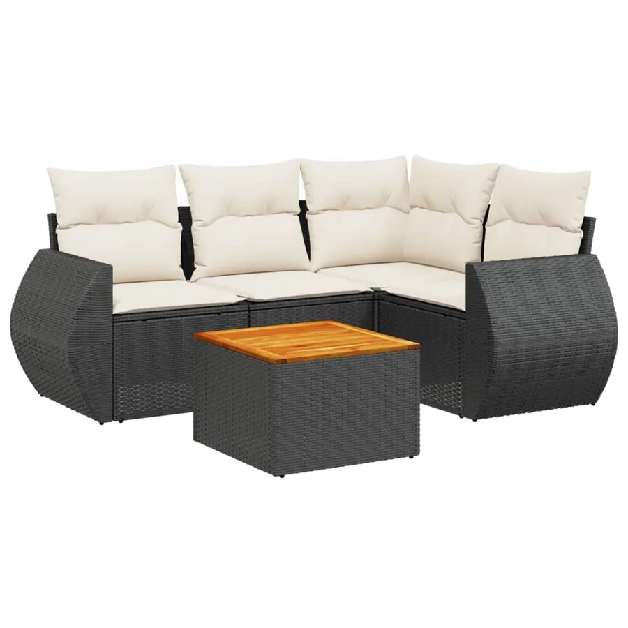 Salon de jardin 5 pcs avec coussins noir résine tressée - 2