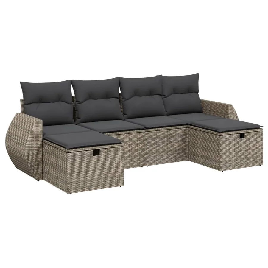 Salon de jardin 6 pcs avec coussins gris résine tressée - 2