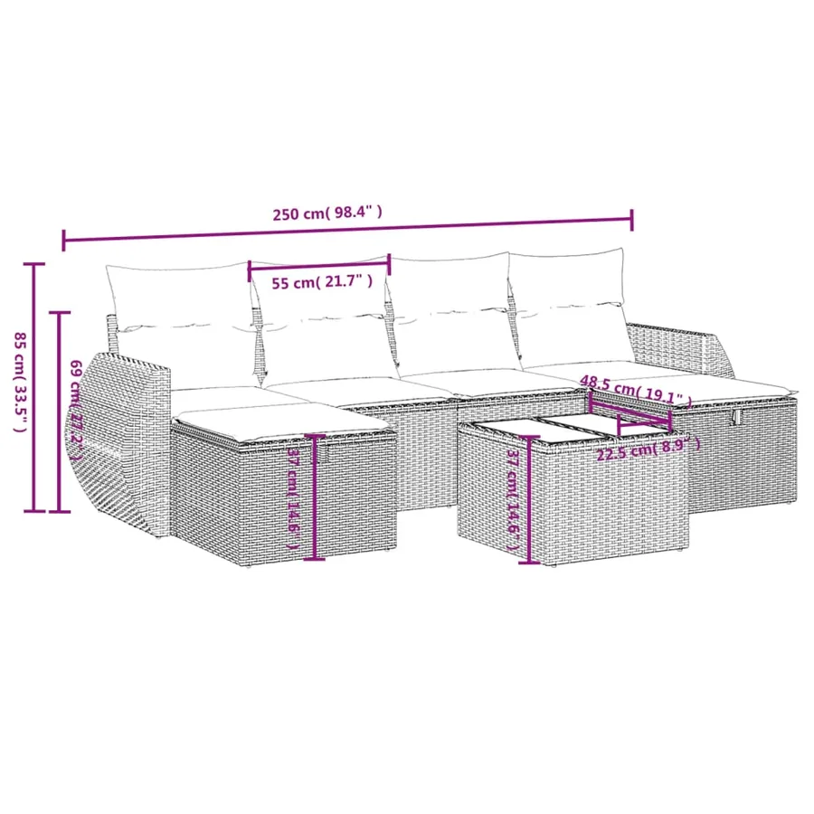 Salon de jardin 6 pcs avec coussins gris résine tressée - 4