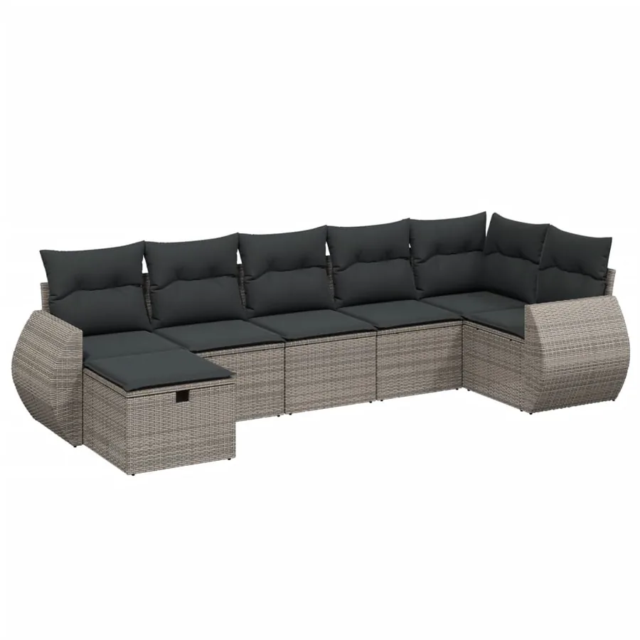 Salon de jardin avec coussins 7 pcs gris résine tressée - 2