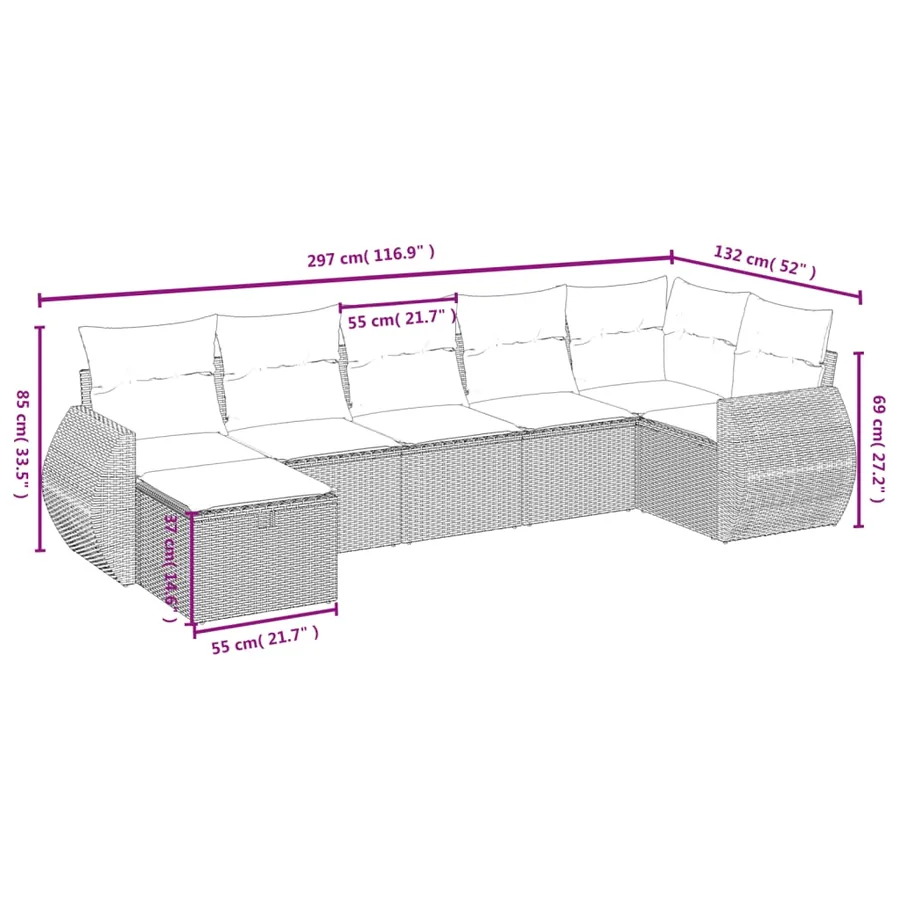 Salon de jardin avec coussins 7 pcs gris résine tressée - 4