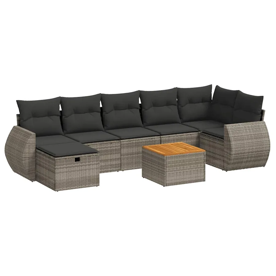 Salon de jardin 8 pcs avec coussins gris résine tressée - 2
