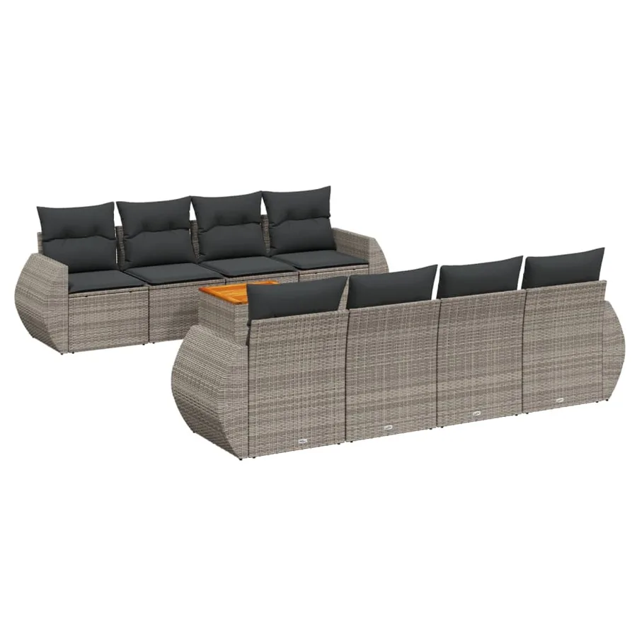 Salon de jardin 9 pcs avec coussins gris résine tressée - 2