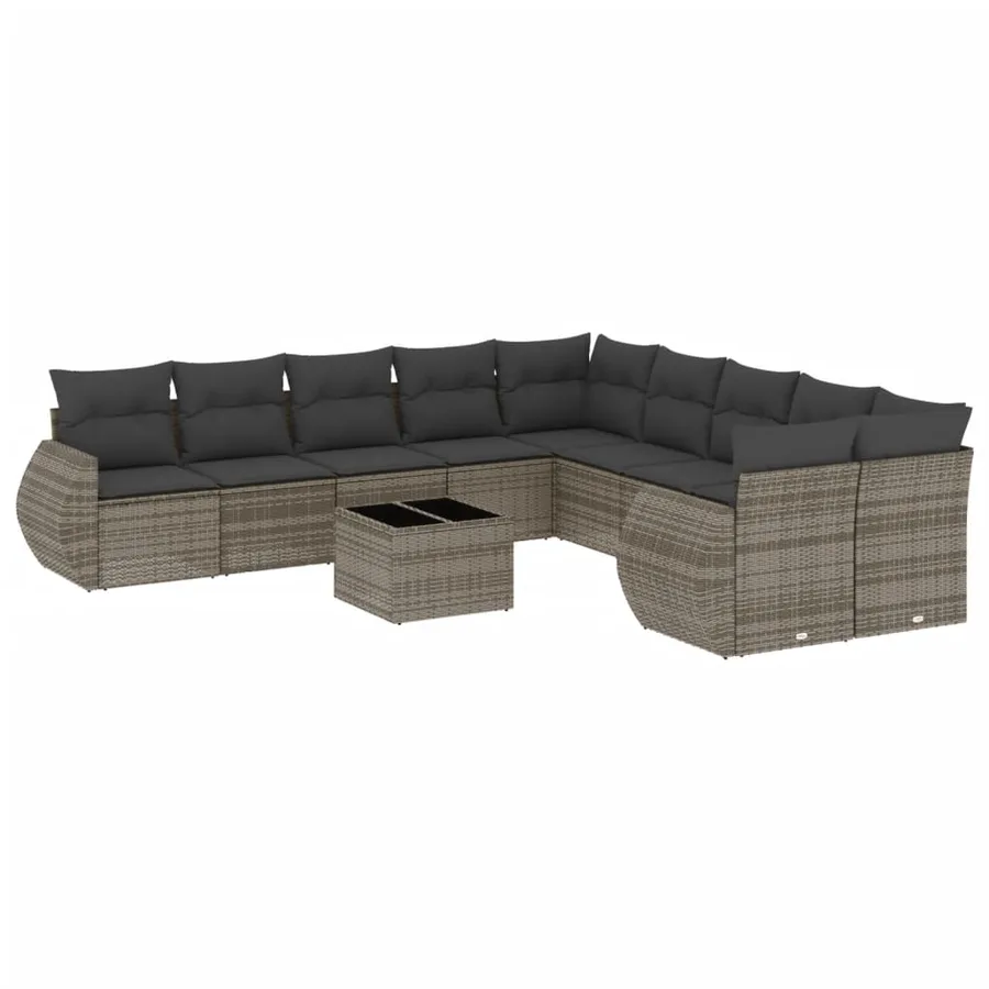 Salon de jardin 11 pcs avec coussins gris résine tressée - 2