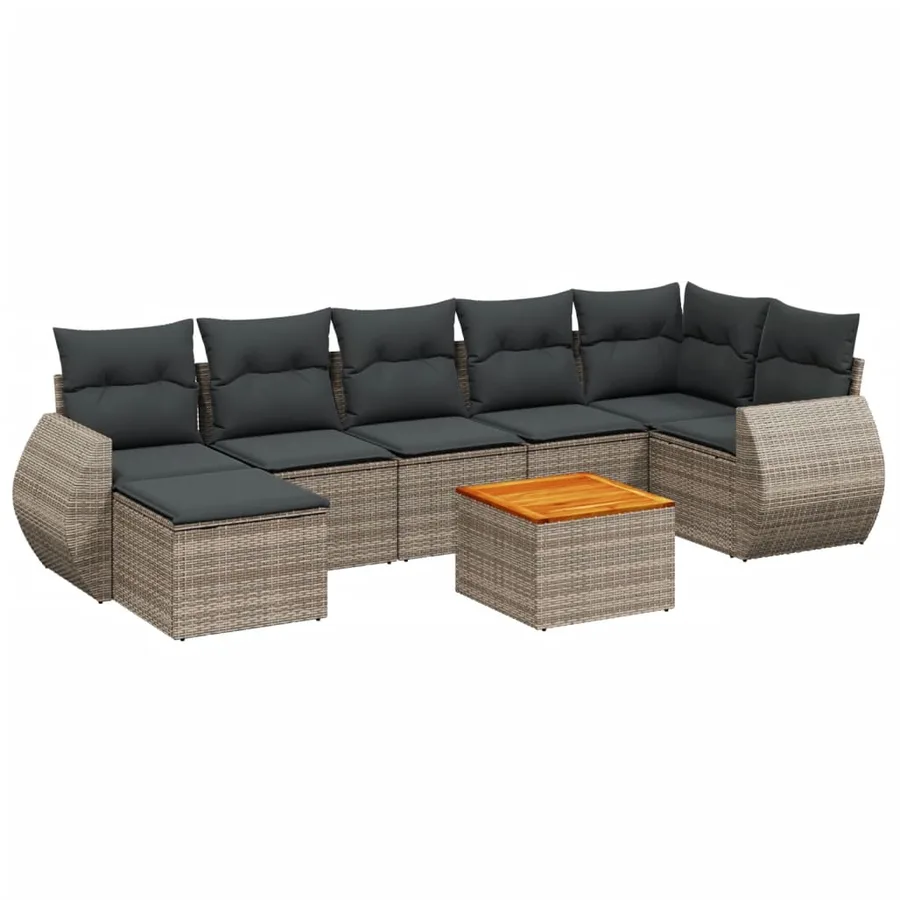 Salon de jardin 8 pcs avec coussins gris résine tressée - 2