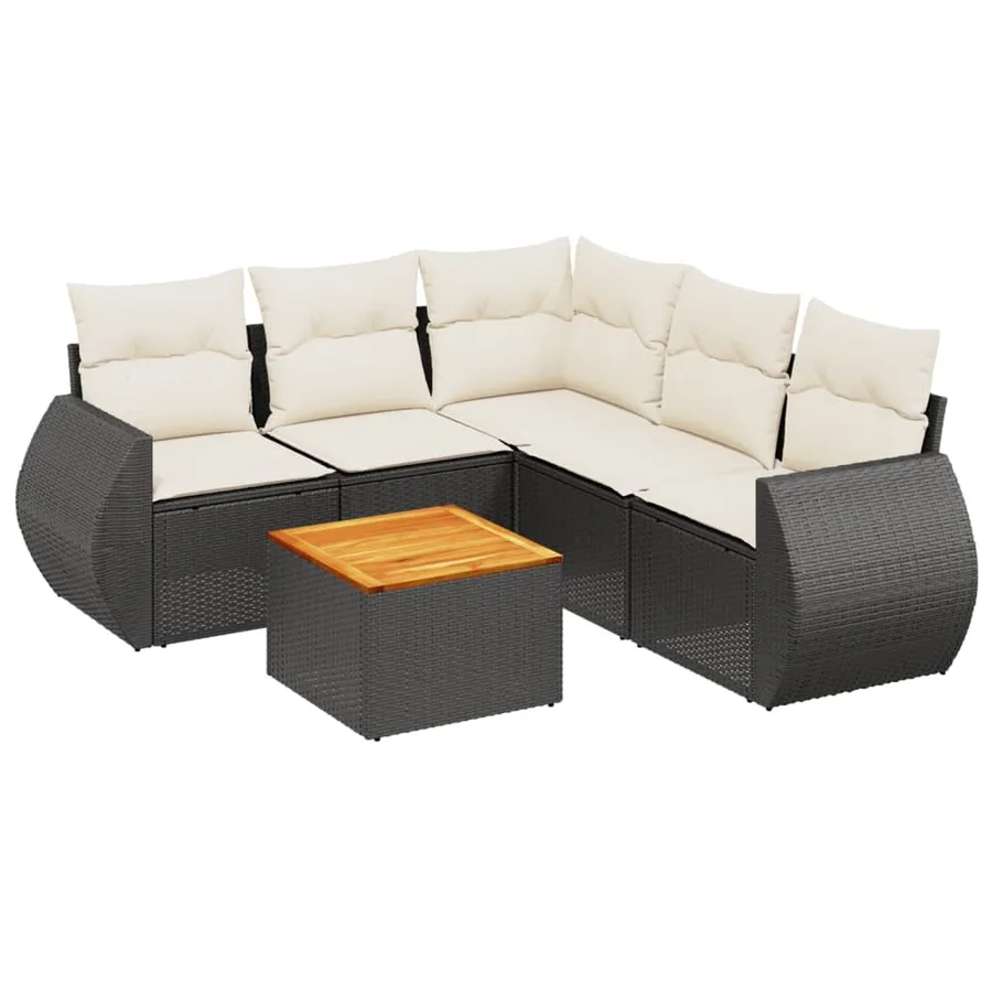 Salon de jardin 6 pcs avec coussins noir résine tressée - 2