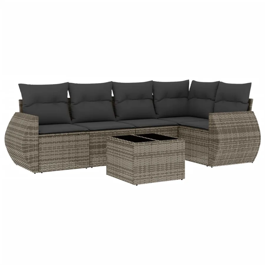 Salon de jardin 6 pcs avec coussins gris résine tressée - 2