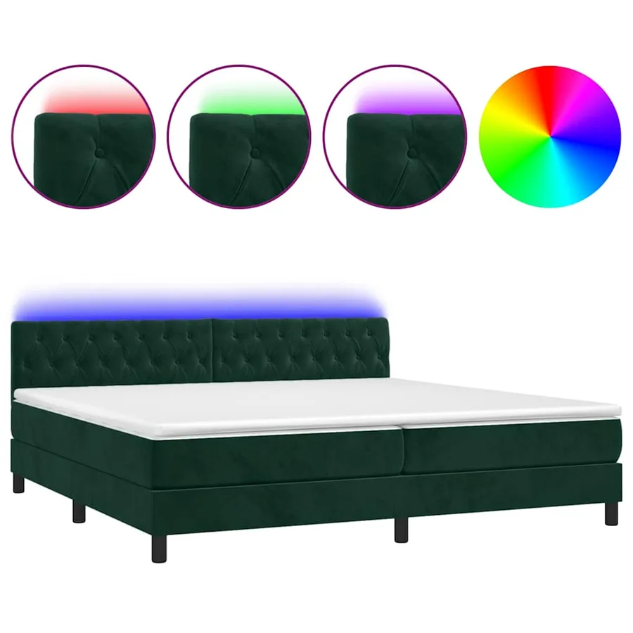 Sommier à lattes de lit avec matelas LED Vert foncé 200x200 cm - 2
