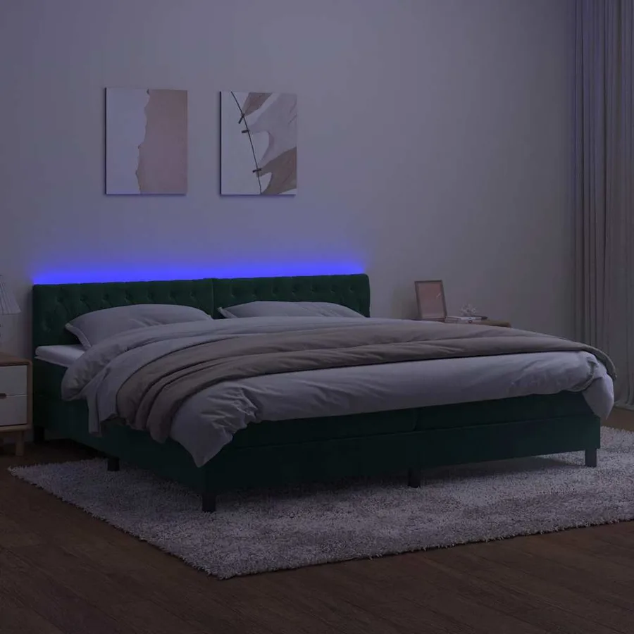 Sommier à lattes de lit avec matelas LED Vert foncé 200x200 cm - 4