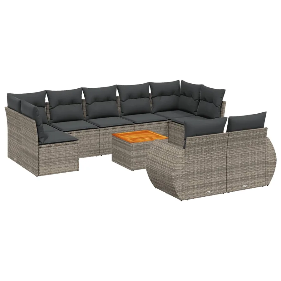 Salon de jardin avec coussins 10 pcs gris résine tressée - 2