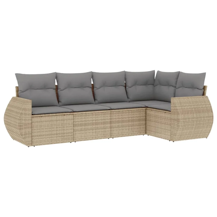 Salon de jardin avec coussins 5 pcs beige résine tressée - 2